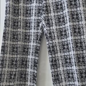 Michael Kors Black and White Plaid Knit Capri Pants with Gold Logo